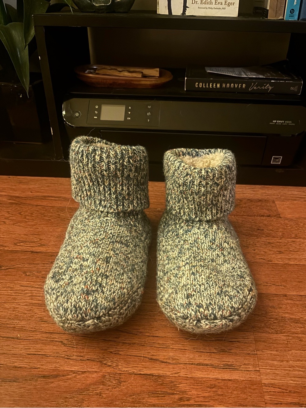 Cozy Bombas Knit Slipper Boots in Heathered Blue-Green
